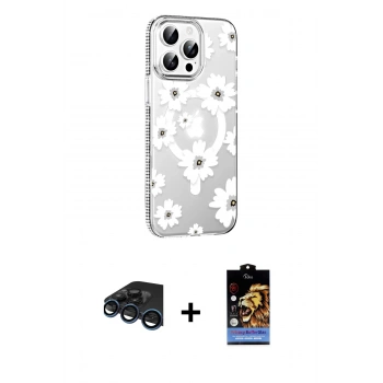 MARSİLYAN™- iPhone 15 Pro Kılıf Yörünge Işık Prime - Siyah Buffer Hayalet Cam Ekran Koruyucu + Raze Metal Kamera Lens - LT