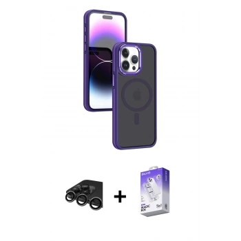 MARSİLYAN™- iPhone 15 Pro Kılıf Yörünge Klasik - Siyah Bilvis 5in1 3D Magic Cam Ekran Koruyucu + Raze Metal Kamera Lens - TMGI