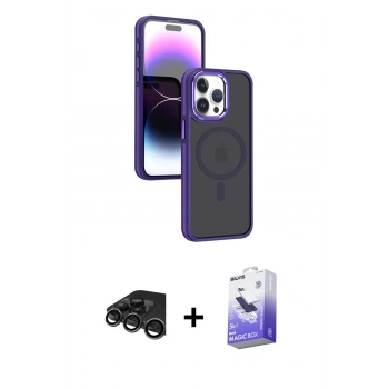 MARSİLYAN™- iPhone 15 Pro Kılıf Yörünge Klasik - Siyah Bilvis 5in1 5D Magic Hayalet Cam Ekran Koruyucu + Raze Metal Kamera Lens - TMGI