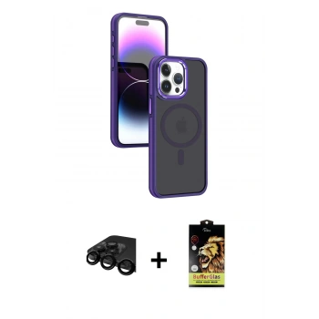 MARSİLYAN™- iPhone 15 Pro Kılıf Yörünge Klasik - Siyah Buffer Cam Ekran Koruyucu + Raze Metal Kamera Lens - SH