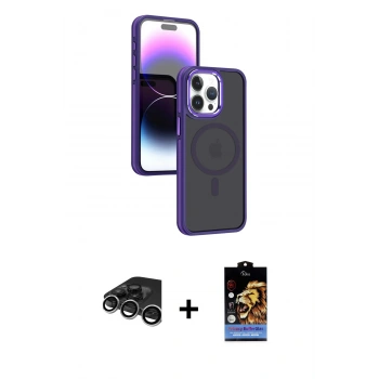 MARSİLYAN™- iPhone 15 Pro Kılıf Yörünge Klasik - Siyah Buffer Hayalet Cam Ekran Koruyucu + Raze Metal Kamera Lens - GS