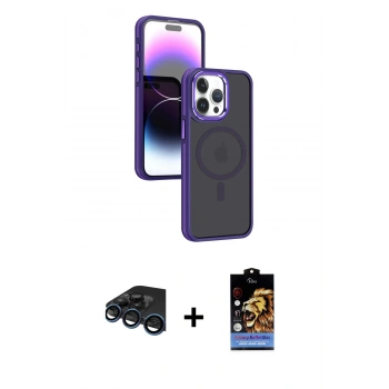MARSİLYAN™- iPhone 15 Pro Kılıf Yörünge Klasik - Siyah Buffer Hayalet Cam Ekran Koruyucu + Raze Metal Kamera Lens - LT