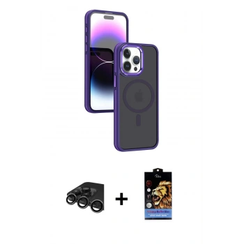 MARSİLYAN™- iPhone 15 Pro Kılıf Yörünge Klasik - Siyah Buffer Hayalet Cam Ekran Koruyucu + Raze Metal Kamera Lens - TMGI