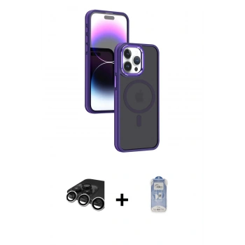 MARSİLYAN™- iPhone 15 Pro Kılıf Yörünge Klasik - Siyah Joko Magic 5D Cam + Raze Metal Kamera Lens - GS