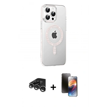 MARSİLYAN™- iPhone 15 Pro Kılıf Yörünge Koleksiyonu - Siyah 3D Antistatik Mat Seramik Nano Ekran Koruyucu + Raze Metal Kamera Lens - GS