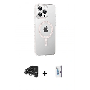 MARSİLYAN™- iPhone 15 Pro Kılıf Yörünge Koleksiyonu - Siyah Bilvis 0.18mm Plus Cam Ekran Koruyucu + Raze Metal Kamera Lens - GS