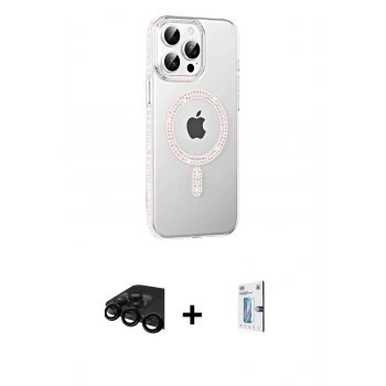 MARSİLYAN™- iPhone 15 Pro Kılıf Yörünge Koleksiyonu - Siyah Bilvis 0.18mm Plus Cam Ekran Koruyucu + Raze Metal Kamera Lens - SH