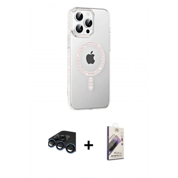 MARSİLYAN™- iPhone 15 Pro Kılıf Yörünge Koleksiyonu - Siyah Bilvis 3D Mat Cam Ekran Koruyucu + Raze Metal Kamera Lens - LT
