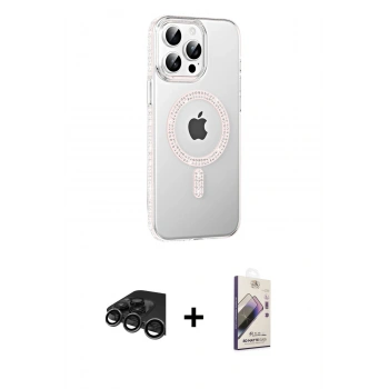 MARSİLYAN™- iPhone 15 Pro Kılıf Yörünge Koleksiyonu - Siyah Bilvis 3D Mat Cam Ekran Koruyucu + Raze Metal Kamera Lens - TMGI