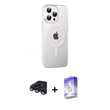 MARSİLYAN™- iPhone 15 Pro Kılıf Yörünge Koleksiyonu - Siyah Bilvis 5in1 3D Magic Cam Ekran Koruyucu + Raze Metal Kamera Lens - LT