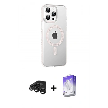MARSİLYAN™- iPhone 15 Pro Kılıf Yörünge Koleksiyonu - Siyah Bilvis 5in1 3D Magic Cam Ekran Koruyucu + Raze Metal Kamera Lens - TMGI