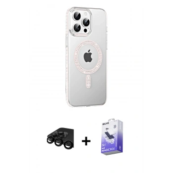 MARSİLYAN™- iPhone 15 Pro Kılıf Yörünge Koleksiyonu - Siyah Bilvis 5in1 5D Magic Hayalet Cam Ekran Koruyucu + Raze Metal Kamera Lens - SH