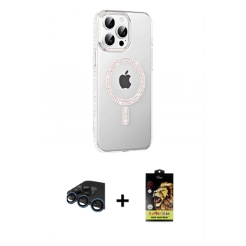 MARSİLYAN™- iPhone 15 Pro Kılıf Yörünge Koleksiyonu - Siyah Buffer Cam Ekran Koruyucu + Raze Metal Kamera Lens - LT