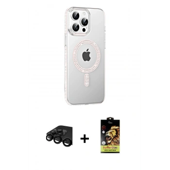 MARSİLYAN™- iPhone 15 Pro Kılıf Yörünge Koleksiyonu - Siyah Buffer Cam Ekran Koruyucu + Raze Metal Kamera Lens - SH