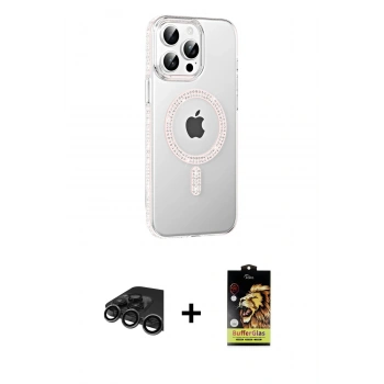 MARSİLYAN™- iPhone 15 Pro Kılıf Yörünge Koleksiyonu - Siyah Buffer Cam Ekran Koruyucu + Raze Metal Kamera Lens - TMGI