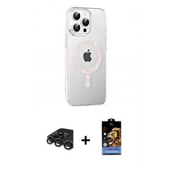 MARSİLYAN™- iPhone 15 Pro Kılıf Yörünge Koleksiyonu - Siyah Buffer Hayalet Cam Ekran Koruyucu + Raze Metal Kamera Lens - TMGI