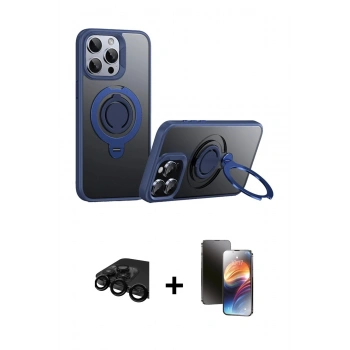MARSİLYAN™- iPhone 15 Pro Kılıf Zirve Çizgi Prime - Siyah 3D Antistatik Mat Seramik Nano Ekran Koruyucu + Raze Metal Kamera Lens - SH