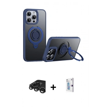 MARSİLYAN™- iPhone 15 Pro Kılıf Zirve Çizgi Prime - Siyah Bilvis 0.18mm Plus Cam Ekran Koruyucu + Raze Metal Kamera Lens - TMGI