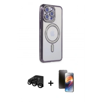 MARSİLYAN™- iPhone 15 Pro Kılıf Zirve Doku Prime - Siyah 3D Antistatik Mat Seramik Nano Ekran Koruyucu + Raze Metal Kamera Lens - SH