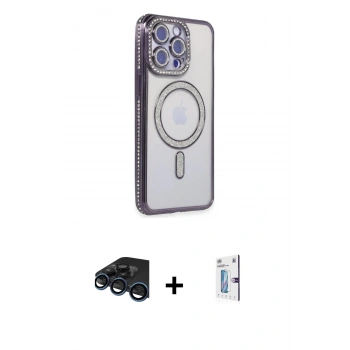 MARSİLYAN™- iPhone 15 Pro Kılıf Zirve Doku Prime - Siyah Bilvis 0.18mm Plus Cam Ekran Koruyucu + Raze Metal Kamera Lens - LT