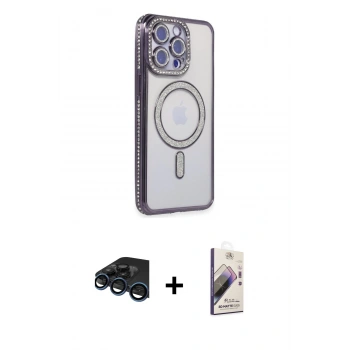 MARSİLYAN™- iPhone 15 Pro Kılıf Zirve Doku Prime - Siyah Bilvis 3D Mat Cam Ekran Koruyucu + Raze Metal Kamera Lens - LT