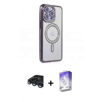 MARSİLYAN™- iPhone 15 Pro Kılıf Zirve Doku Prime - Siyah Bilvis 5in1 3D Magic Cam Ekran Koruyucu + Raze Metal Kamera Lens - LT