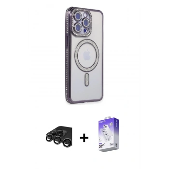 MARSİLYAN™- iPhone 15 Pro Kılıf Zirve Doku Prime - Siyah Bilvis 5in1 3D Magic Cam Ekran Koruyucu + Raze Metal Kamera Lens - TMGI