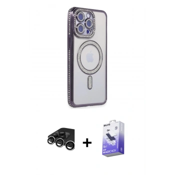 MARSİLYAN™- iPhone 15 Pro Kılıf Zirve Doku Prime - Siyah Bilvis 5in1 5D Magic Hayalet Cam Ekran Koruyucu + Raze Metal Kamera Lens - GS
