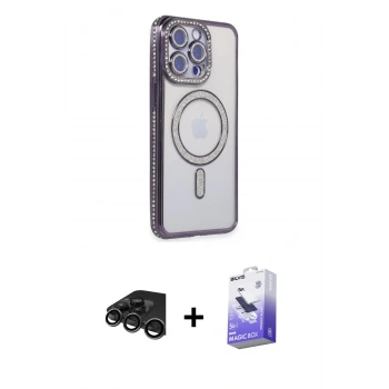 MARSİLYAN™- iPhone 15 Pro Kılıf Zirve Doku Prime - Siyah Bilvis 5in1 5D Magic Hayalet Cam Ekran Koruyucu + Raze Metal Kamera Lens - TMGI
