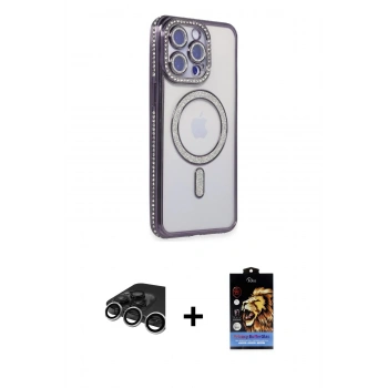 MARSİLYAN™- iPhone 15 Pro Kılıf Zirve Doku Prime - Siyah Buffer Hayalet Cam Ekran Koruyucu + Raze Metal Kamera Lens - GS