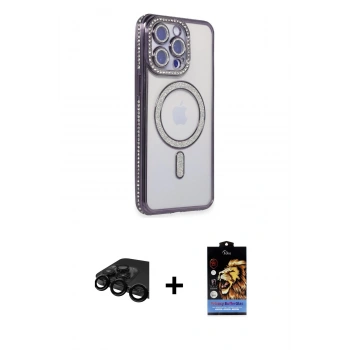 MARSİLYAN™- iPhone 15 Pro Kılıf Zirve Doku Prime - Siyah Buffer Hayalet Cam Ekran Koruyucu + Raze Metal Kamera Lens - SH