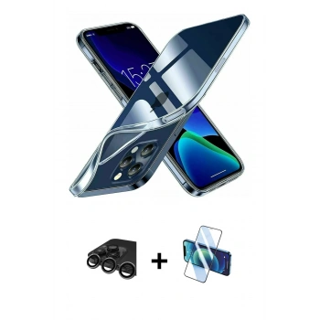 MARSİLYAN™- iPhone 15 Pro Kılıf Zirve Doku - Siyah 3D Antistatik Seramik Nano Ekran Koruyucu + Raze Metal Kamera Lens - TMGI