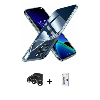 MARSİLYAN™- iPhone 15 Pro Kılıf Zirve Doku - Siyah Bilvis 0.18mm Plus Cam Ekran Koruyucu + Raze Metal Kamera Lens - GS