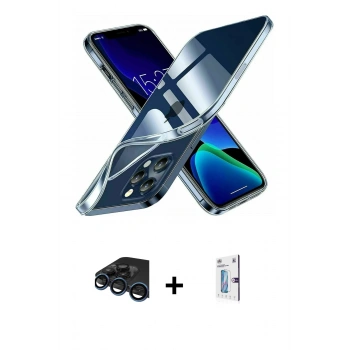 MARSİLYAN™- iPhone 15 Pro Kılıf Zirve Doku - Siyah Bilvis 0.18mm Plus Cam Ekran Koruyucu + Raze Metal Kamera Lens - LT