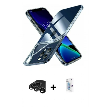 MARSİLYAN™- iPhone 15 Pro Kılıf Zirve Doku - Siyah Bilvis 0.18mm Plus Cam Ekran Koruyucu + Raze Metal Kamera Lens - TMGI