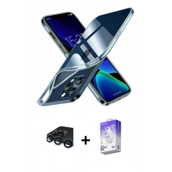 MARSİLYAN™- iPhone 15 Pro Kılıf Zirve Doku - Siyah Bilvis 5in1 3D Magic Cam Ekran Koruyucu + Raze Metal Kamera Lens - LT