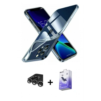 MARSİLYAN™- iPhone 15 Pro Kılıf Zirve Doku - Siyah Bilvis 5in1 5D Magic Hayalet Cam Ekran Koruyucu + Raze Metal Kamera Lens - GS