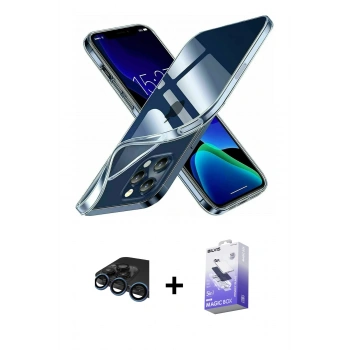 MARSİLYAN™- iPhone 15 Pro Kılıf Zirve Doku - Siyah Bilvis 5in1 5D Magic Hayalet Cam Ekran Koruyucu + Raze Metal Kamera Lens - LT