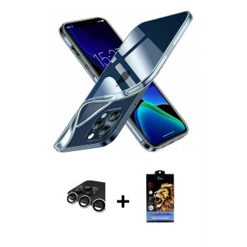 MARSİLYAN™- iPhone 15 Pro Kılıf Zirve Doku - Siyah Buffer Hayalet Cam Ekran Koruyucu + Raze Metal Kamera Lens - GS