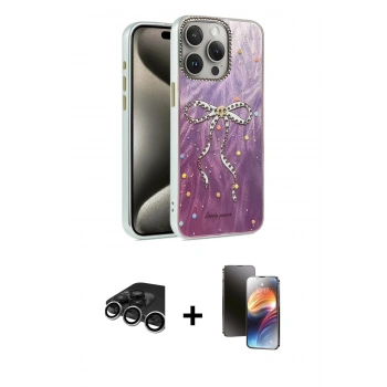 MARSİLYAN™- iPhone 15 Pro Kılıf Zirve Modern Prime - Siyah 3D Antistatik Mat Seramik Nano Ekran Koruyucu + Raze Metal Kamera Lens - GS