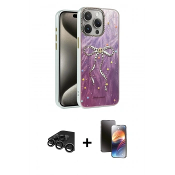 MARSİLYAN™- iPhone 15 Pro Kılıf Zirve Modern Prime - Siyah 3D Antistatik Mat Seramik Nano Ekran Koruyucu + Raze Metal Kamera Lens - TMGI