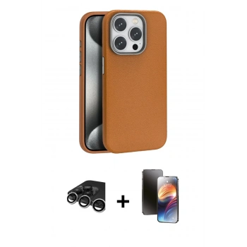 MARSİLYAN™- iPhone 15 Pro Kılıf Zirve Modern Prime - Siyah 3D Antistatik Mat Seramik Nano Ekran Koruyucu + Raze Metal Kamera Lens - GS