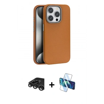 MARSİLYAN™- iPhone 15 Pro Kılıf Zirve Modern Prime - Siyah 3D Antistatik Seramik Nano Ekran Koruyucu + Raze Metal Kamera Lens - TMGI