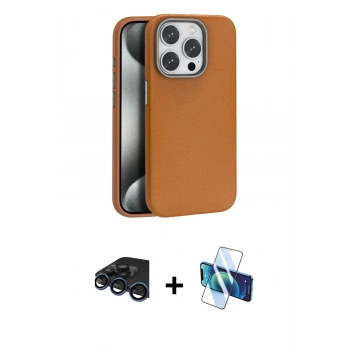 MARSİLYAN™- iPhone 15 Pro Kılıf Zirve Modern Prime - Siyah 3D Antistatik Seramik Nano Ekran Koruyucu + Raze Metal Kamera Lens - LT