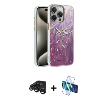 MARSİLYAN™- iPhone 15 Pro Kılıf Zirve Modern Prime - Siyah 3D Antistatik Seramik Nano Ekran Koruyucu + Raze Metal Kamera Lens - TMGI