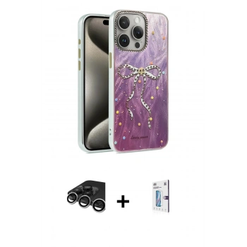 MARSİLYAN™- iPhone 15 Pro Kılıf Zirve Modern Prime - Siyah Bilvis 0.18mm Plus Cam Ekran Koruyucu + Raze Metal Kamera Lens - GS
