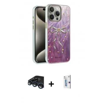 MARSİLYAN™- iPhone 15 Pro Kılıf Zirve Modern Prime - Siyah Bilvis 0.18mm Plus Cam Ekran Koruyucu + Raze Metal Kamera Lens - LT
