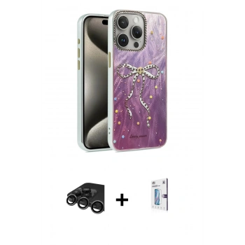 MARSİLYAN™- iPhone 15 Pro Kılıf Zirve Modern Prime - Siyah Bilvis 0.18mm Plus Cam Ekran Koruyucu + Raze Metal Kamera Lens - TMGI