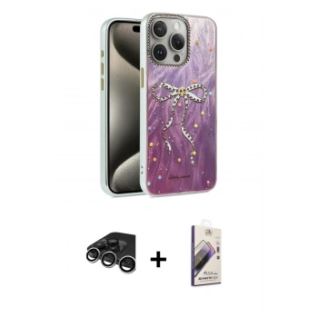 MARSİLYAN™- iPhone 15 Pro Kılıf Zirve Modern Prime - Siyah Bilvis 3D Mat Cam Ekran Koruyucu + Raze Metal Kamera Lens - GS