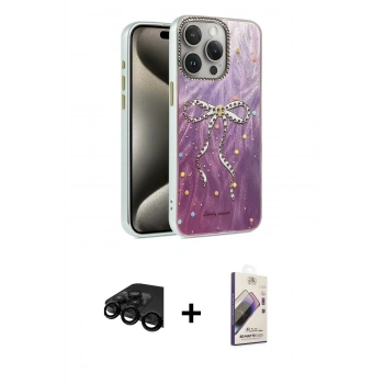 MARSİLYAN™- iPhone 15 Pro Kılıf Zirve Modern Prime - Siyah Bilvis 3D Mat Cam Ekran Koruyucu + Raze Metal Kamera Lens - SH